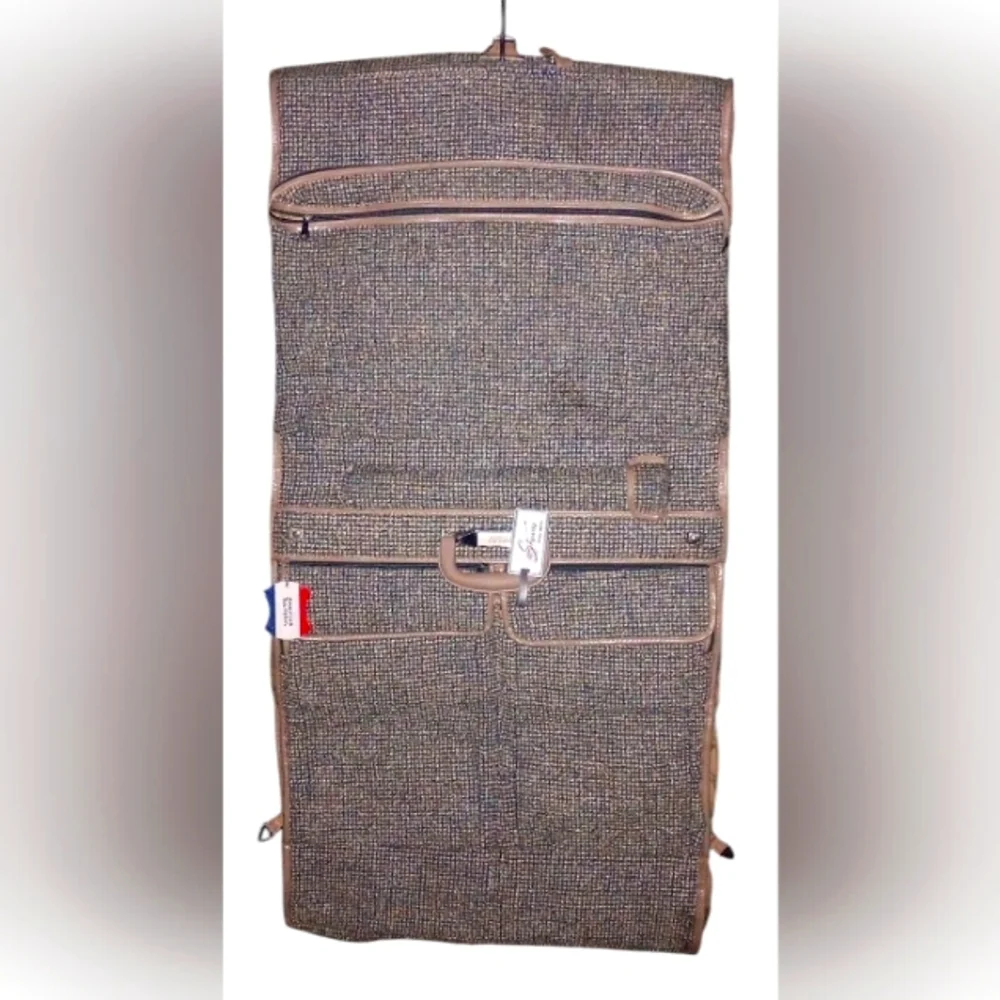 Vintage Skyway Tweed Tan Blue Garment Bag With Umbrella